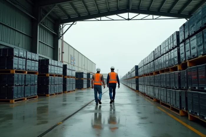 Vue extérieure d'un centre de tri et de recyclage de batteries de voitures électriques