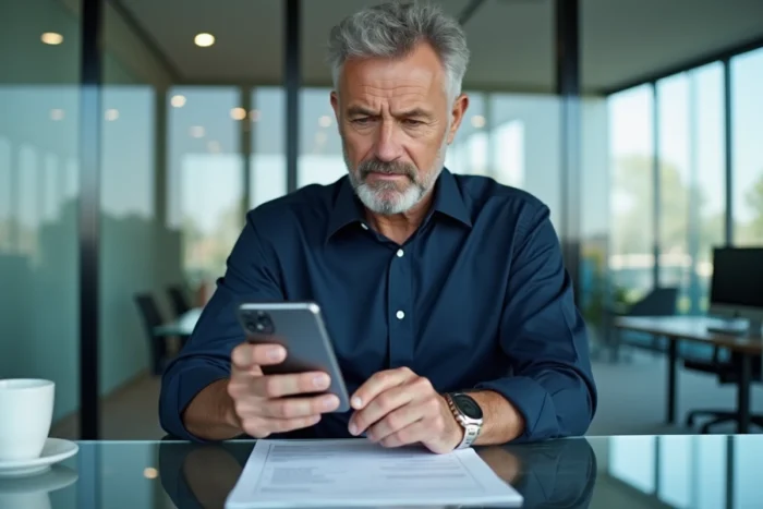 Homme scannant un document administratif avec son smartphone pour le transmettre à Agirc-Arrco